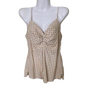 Babydoll Old Navy Beige Gingham Sleeveless Top M 90s Style y2k Style
